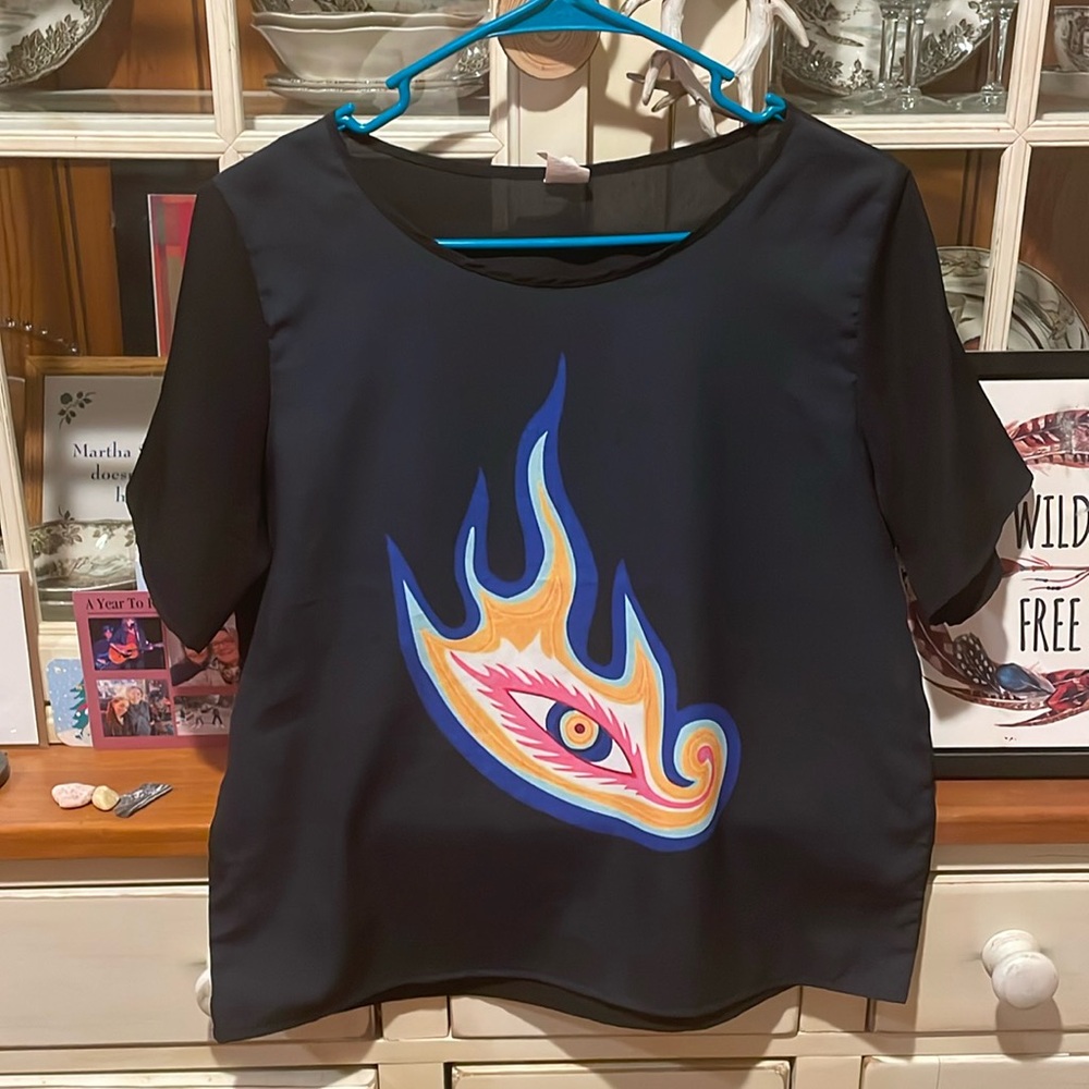 Tool band Alex Grey Lateralus Flaming Eye black chiffon lightweight women’s top
